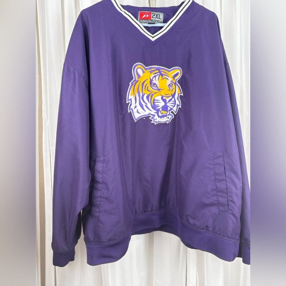 Vintage LSU Tigers Pro Player Pullover Windbreaker Jacket 2XL Purple NCAA